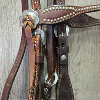 Headstall, Split Reins, "FB" Peruvian? Low Port Copper Curb Bit *vgc/gc, dry, clean, edge scrapes & rubs, MISSING Screw, mnr dirt
