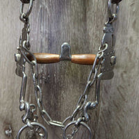 Headstall, Split Reins, "FB" Peruvian? Low Port Copper Curb Bit *vgc/gc, dry, clean, edge scrapes & rubs, MISSING Screw, mnr dirt
