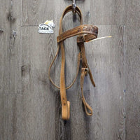 Wide Thick Headstall "Michelle" *gc/fair, older, mold?film, dry, stiff, stains, missing screw, loose stitching
