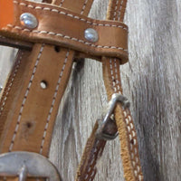 Wide Thick Headstall "Michelle" *gc/fair, older, mold?film, dry, stiff, stains, missing screw, loose stitching
