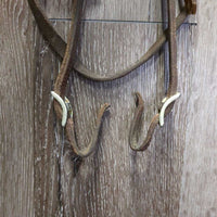 Narrow 1 Ear Headstall, Snap, 2 Conway Buckles *gc/fair, cracks, rubs, older, dry, dents, stains, scrapes
