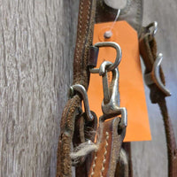 Narrow 1 Ear Headstall, Snap, 2 Conway Buckles *gc/fair, cracks, rubs, older, dry, dents, stains, scrapes
