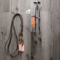 Soft Round Braided Headstall, Split Reins, Rawhide, snaps *vgc, stains, rubs, dirt
