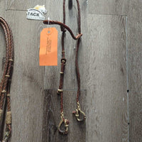 Soft Round Braided Headstall, Split Reins, Rawhide, snaps *vgc, stains, rubs, dirt
