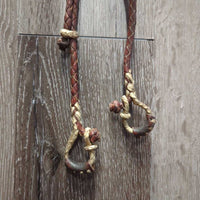 Soft Round Braided Headstall, Split Reins, Rawhide, snaps *vgc, stains, rubs, dirt
