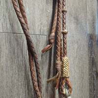 Soft Round Braided Headstall, Split Reins, Rawhide, snaps *vgc, stains, rubs, dirt
