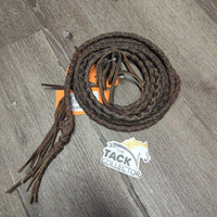 Soft Narrow Round Braided Leather Split Reins, snaps *gc, rubs, residue/fil, stretched, stains
