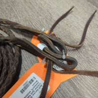 Soft Narrow Round Braided Leather Split Reins, snaps *gc, rubs, residue/fil, stretched, stains
