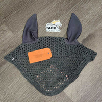 Crochet Fly Veil Ear Bonnet, piping, bling *gc, clean, faded, curled, rubs, pills, snags
