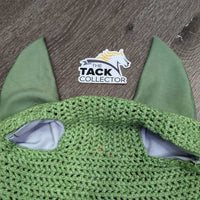 Crochet Fly Veil Ear Bonnet, piping, bling *vgc, clean, shrunk? puckered, curled/twisted bling
