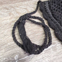 Crochet Fly Veil Ear Bonnet, piping, string *like new, puckered
