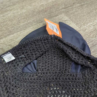 Crochet Fly Veil Ear Bonnet, piping, string *like new, puckered
