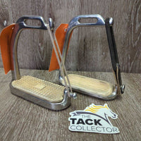 Hvy Peacock Safety Stirrup Irons, 1 els & leather keeper, 1 hair elastic *gc, clean, scratches, residue, mismatched grip
