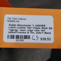 JUNIORS v.soft Leather Half Chaps, Back Zip *vgc/gc, clean, edge rubs, mnr stains?residue & film, older?

