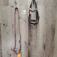Padded Bridle, Bling Browband, Braided Roper Reins *gc, dirty, NO Flash, missing bling
