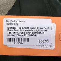 Euro Seat Breeches, homemade thigh pocket *gc, linty, rubs, hair, unstitched pocket
