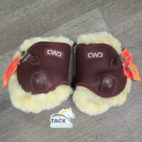 Front (velcro, 10.5" L) & Hind (buckle, 6.5" L) Leather Boots, velcro fleece liners *like new, v.mnr scuffs
