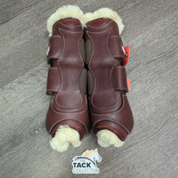 Front (velcro, 10.5" L) & Hind (buckle, 6.5" L) Leather Boots, velcro fleece liners *like new, v.mnr scuffs
