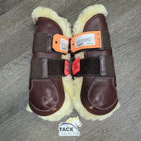 Front (velcro, 10.5" L) & Hind (buckle, 6.5" L) Leather Boots, velcro fleece liners *like new, v.mnr scuffs
