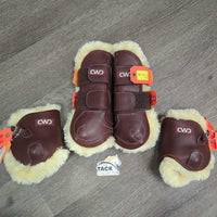 Front (velcro, 10.5" L) & Hind (buckle, 6.5" L) Leather Boots, velcro fleece liners *like new, v.mnr scuffs
