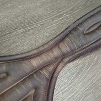 FS Padded Belly Girth, 2x els, D Ring, Strap *gc/fair, clean, scrapes, rubs, older, sm hole, torn & v.stretched els, UNSTITCHED ends
