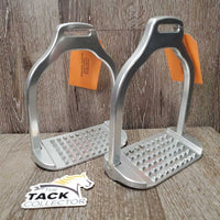 Pr Aluminum Jump Wide Base Stirrup Irons, raised spokes *vgc, mnr dirt, scuffed, scratches
