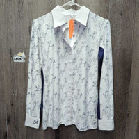LS Sun Shirt, 1/2 Snap Up, Mesh Sleeves *gc, older?, mnr rubs, cuff stains & snags, dingy?, seam puckers
