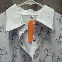 LS Sun Shirt, 1/2 Snap Up, Mesh Sleeves *gc, older?, mnr rubs, cuff stains & snags, dingy?, seam puckers
