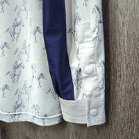 LS Sun Shirt, 1/2 Snap Up, Mesh Sleeves *gc, older?, mnr rubs, cuff stains & snags, dingy?, seam puckers
