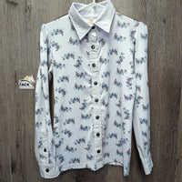 LS Sun Shirt, 1/2 Snap Up, Mesh Sleeves *gc, older?, mnr rubs, cuff stains & snags, dingy?, seam puckers
