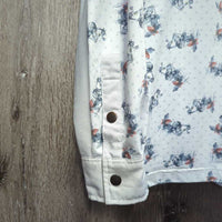 LS Sun Shirt, 1/2 Snap Up, Mesh Sleeves *gc, older?, mnr rubs, cuff stains & snags, dingy?, seam puckers
