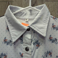 LS Sun Shirt, 1/2 Snap Up, Mesh Sleeves *gc, older?, mnr rubs, cuff stains & snags, dingy?, seam puckers
