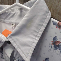 LS Sun Shirt, 1/2 Snap Up, Mesh Sleeves *gc, older?, mnr rubs, cuff stains & snags, dingy?, seam puckers
