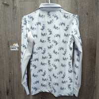 LS Sun Shirt, 1/2 Snap Up, Mesh Sleeves *gc, older?, mnr rubs, cuff stains & snags, dingy?, seam puckers
