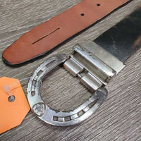 Leather Belt, Horseshoe Buckle *gc, clean, rubs, scrapes, peeled edges, scratches

