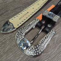 Hvy Leather Bling Belt, Bling Buckle *like new, mnr loose thread
