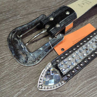 Hvy Leather Bling Belt, Bling Buckle *like new, mnr loose thread
