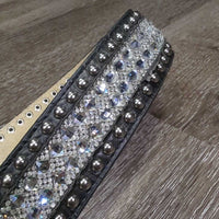 Hvy Leather Bling Belt, Bling Buckle *like new, mnr loose thread
