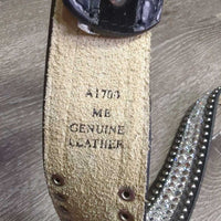 Hvy Leather Bling Belt, Bling Buckle *like new, mnr loose thread
