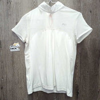 SS Show Shirt, Back Button Collar, Mesh Back, Sides & Sleeves *vgc, puckered?shrunk seams, crinkled collar
