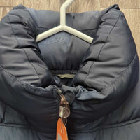 Puffy Vest, High Collar, zipper *vgc, mnr dusty/dirty, pocket dust, mnr pulled threads/seams
