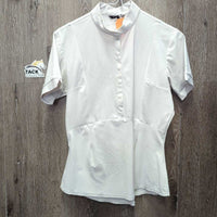 SS Perforated Show Shirt, 1/2 Snap Up, Snap Collar, Perforated Back *vgc, mnr seam puckers, NO Inner Collar liner, older?

