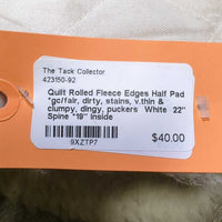 Quilt Rolled Fleece Edges Half Pad *gc/fair, dirty, stains, v.thin & clumpy, dingy, puckers
