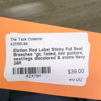 Sticky Full Seat Breeches *gc, faded, mnr puckers, seat/legs discolored & stains
