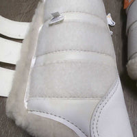 Pr Closed Fleece Lined Boots, velcro *vgc, clean, mnr hay, rubs, stains & residue
