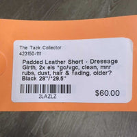 Padded Leather Short - Dressage Girth, 2x els *gc/vgc, clean, mnr rubs, dust, hair & fading, older?
