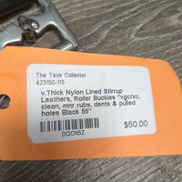 v.Thick Nylon Lined Stirrup Leathers, Roller Buckles *vgc/xc, clean, mnr rubs, dents & pulled holes
