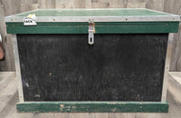 Thick Wood Tack Trunk, wood grooming box, metal edge trim *gc, older, scratches, chips, scrapes, dirty, residue
