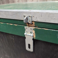 Thick Wood Tack Trunk, wood grooming box, metal edge trim *gc, older, scratches, chips, scrapes, dirty, residue
