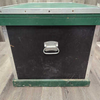 Thick Wood Tack Trunk, wood grooming box, metal edge trim *gc, older, scratches, chips, scrapes, dirty, residue
